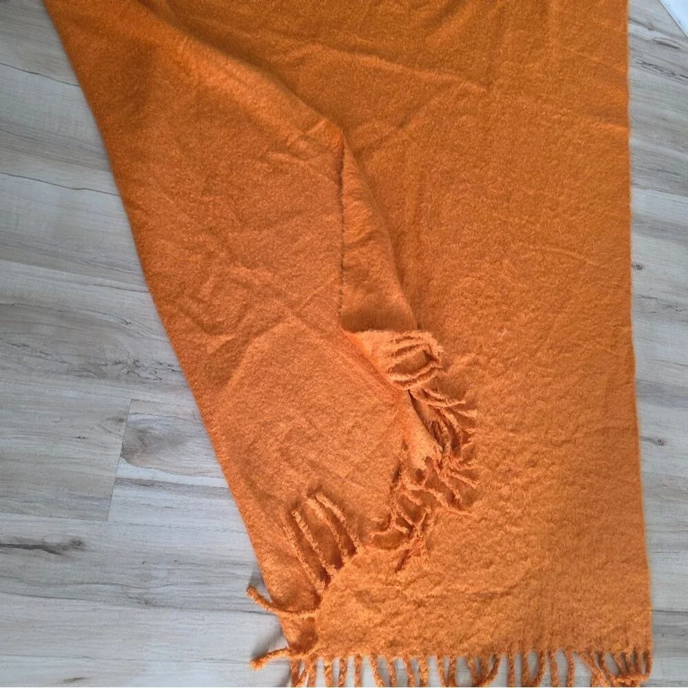 Pottery Barn Orange Mohair Style Throw  55x80 Acrylic